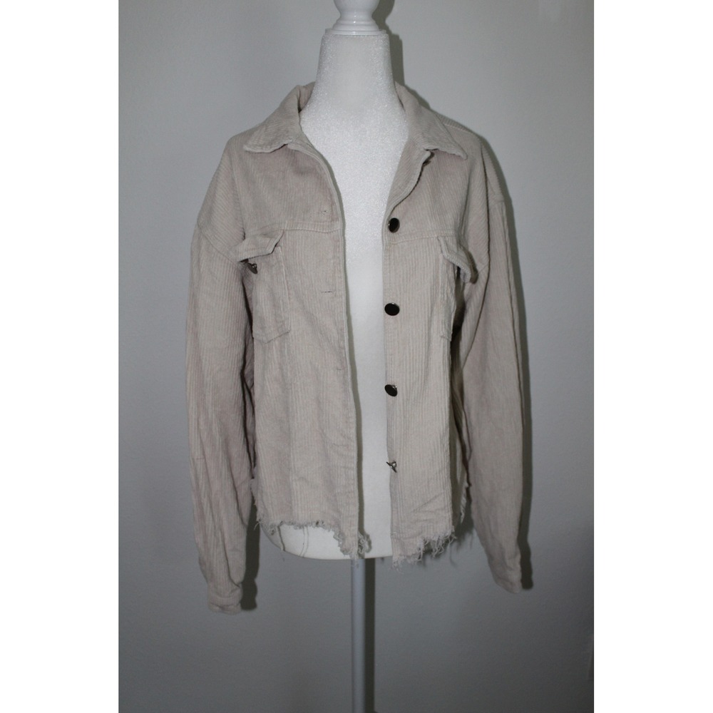 12th‎ Tribe Cream Beige Corduroy Raw Hem Button Down Shacket Jacket Women's M